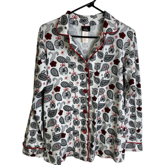 Bed Head Pajama Top XS Womens White Floral Paisley Long Sleeve Button Up Red - Picture 1 of 10